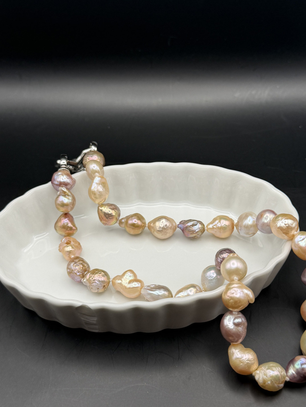 Baroque freshwater pearl full strand necklace with S925 statement clasp